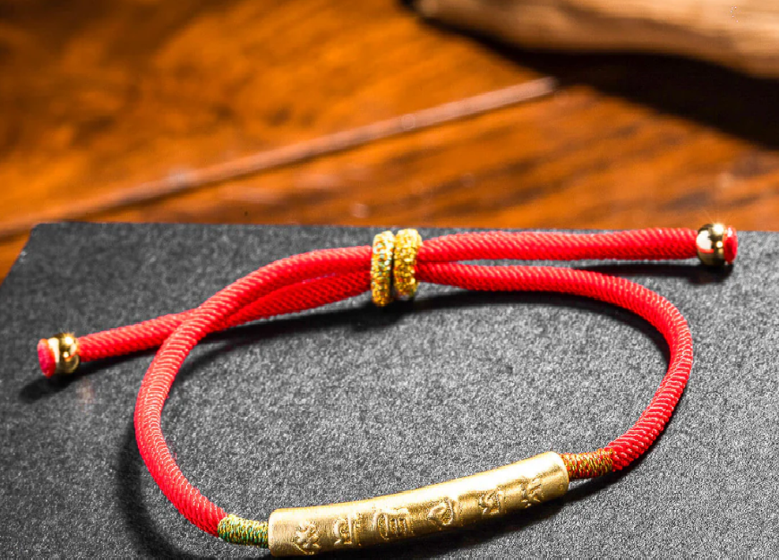 Tibetan Red String Bracelet - Buddhist Lucky Charm