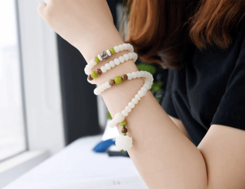 White Jade Bodhi Seed Mala - 108 Beads Bracelet/Necklace