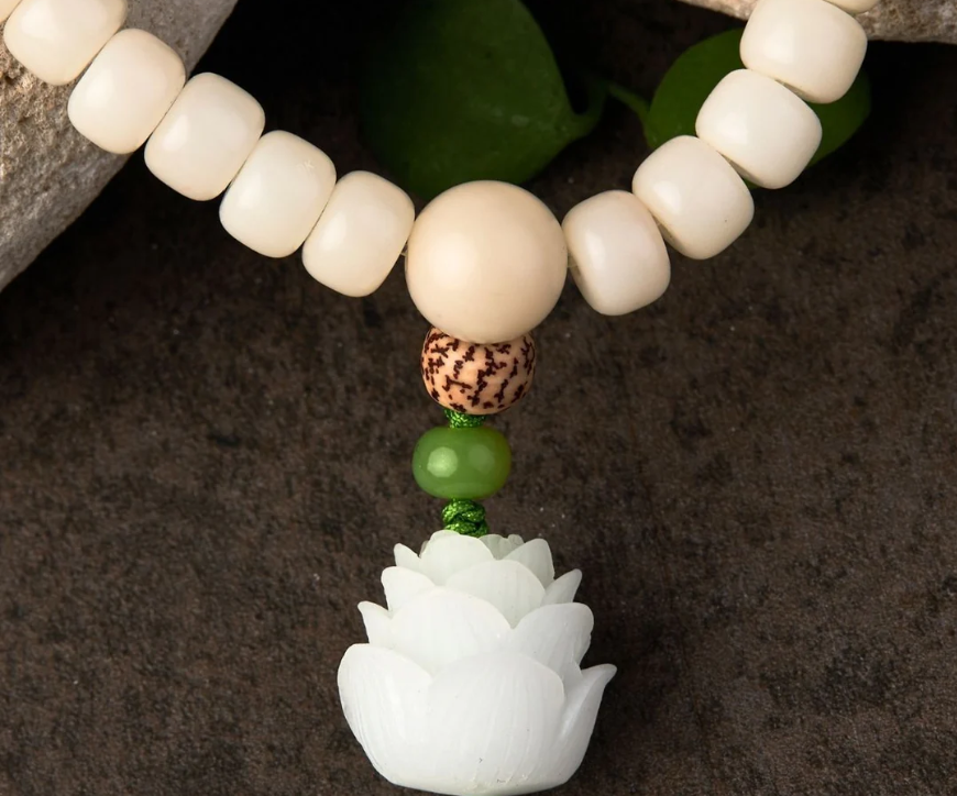 White Jade Bodhi Seed Mala - 108 Beads Bracelet/Necklace
