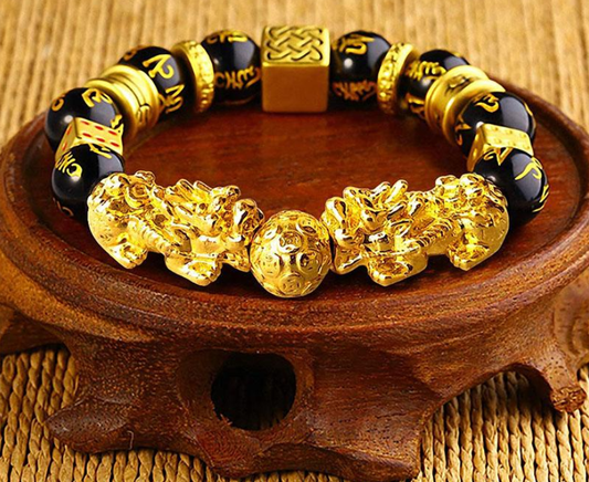 Gold-Plated Double Pixiu Bracelet - Extreme Wealth &amp; Protection