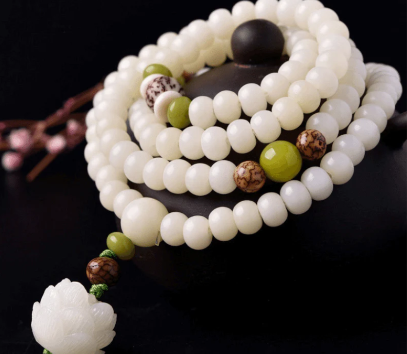 White Jade Bodhi Seed Mala - 108 Beads Bracelet/Necklace