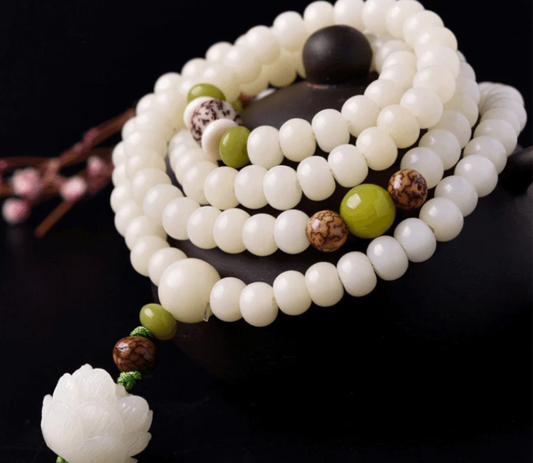 White Jade Bodhi Seed Mala - 108 Beads Bracelet/Necklace